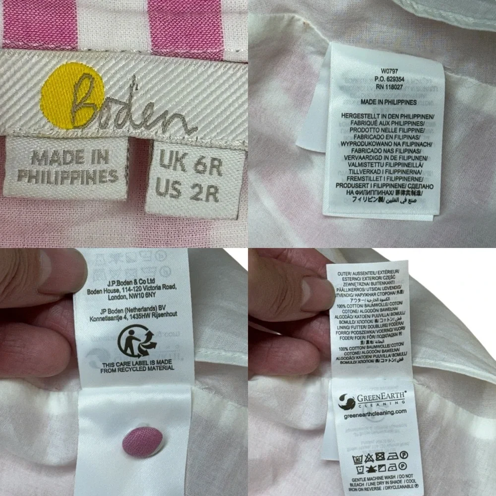 BODEN Puff Sleeve Cotton Pink White Striped Dress Button Down Ruffle Hem SZ 2 - Picture 15 of 16